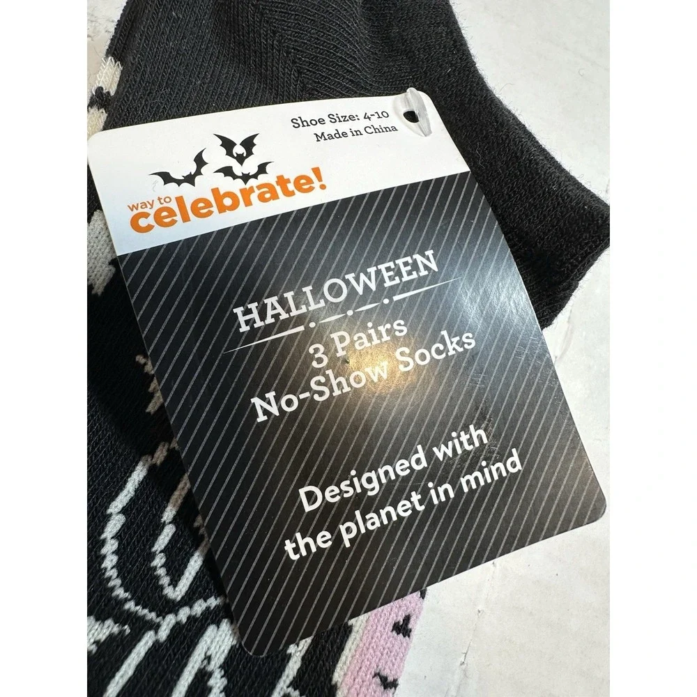 celebrate halloween 3 pack womens no‎ shoe ankle socks size 4-10